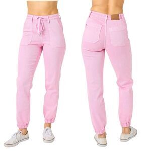 Judy Blue High Rise Garment Dyed Pink Denim Joggers 3 26